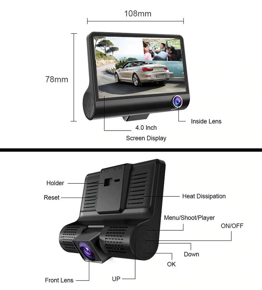 Wideorejestrator Kamera Rejestrator Jazdy 3W1 1080P NA PREZENT