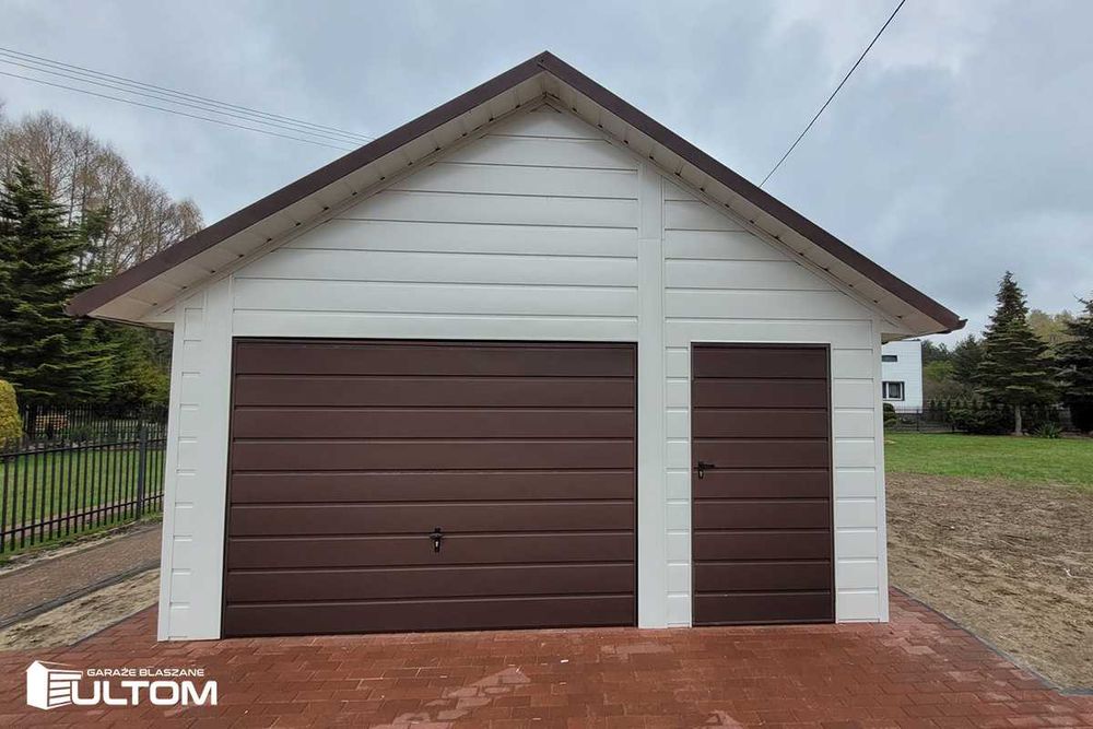 Garaż 5x7m dwuspadowy grafit drewnopodobny podbitka premium