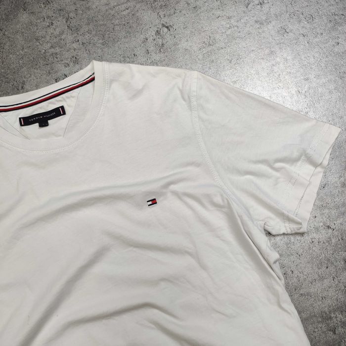 MĘSKA Koszulka Elegancka Klasyczna Bawełna Biała Tommy Hilfiger Haft