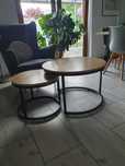 NOWY Stolik Kawowy Okrągły Loft Zestaw 2w1 Stół Drewniany Do Salonu
