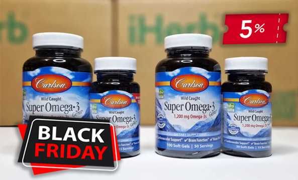 Carlson Super Omega-3, омега з морської риби, 1200 мг, 100+30 капсул