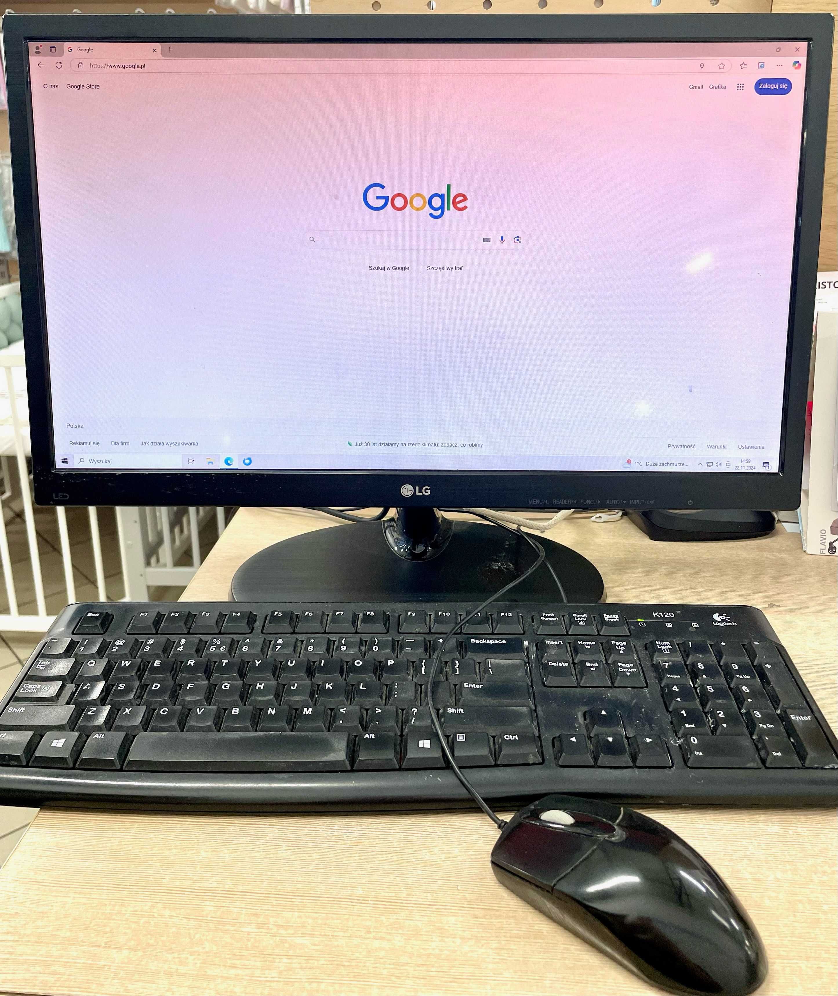 Zestaw monitor LG + klawiatura Logitech + myszka + kabel zasilający