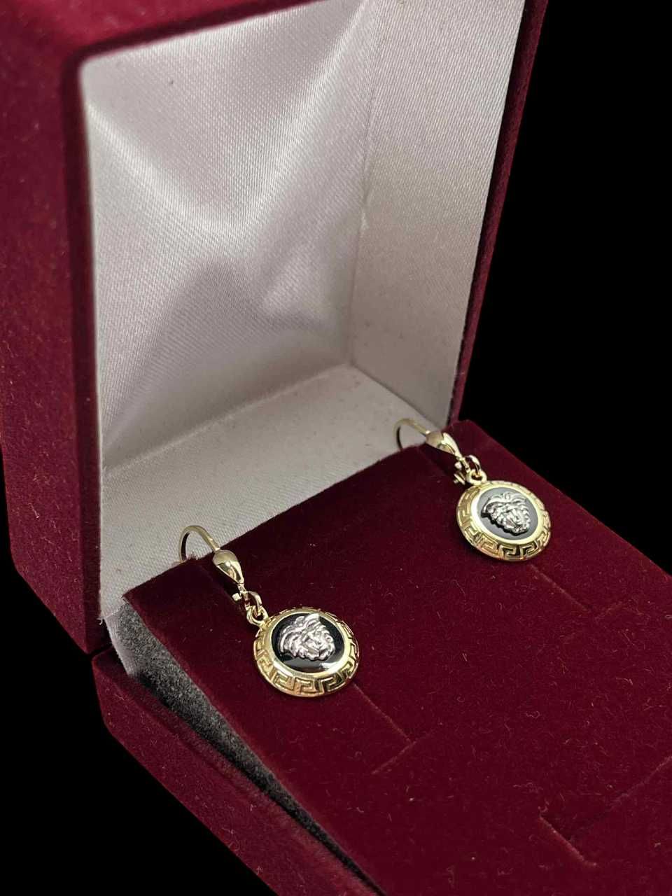Złote kolczyki motyw versace białe i żółte złoto 585 3,35G