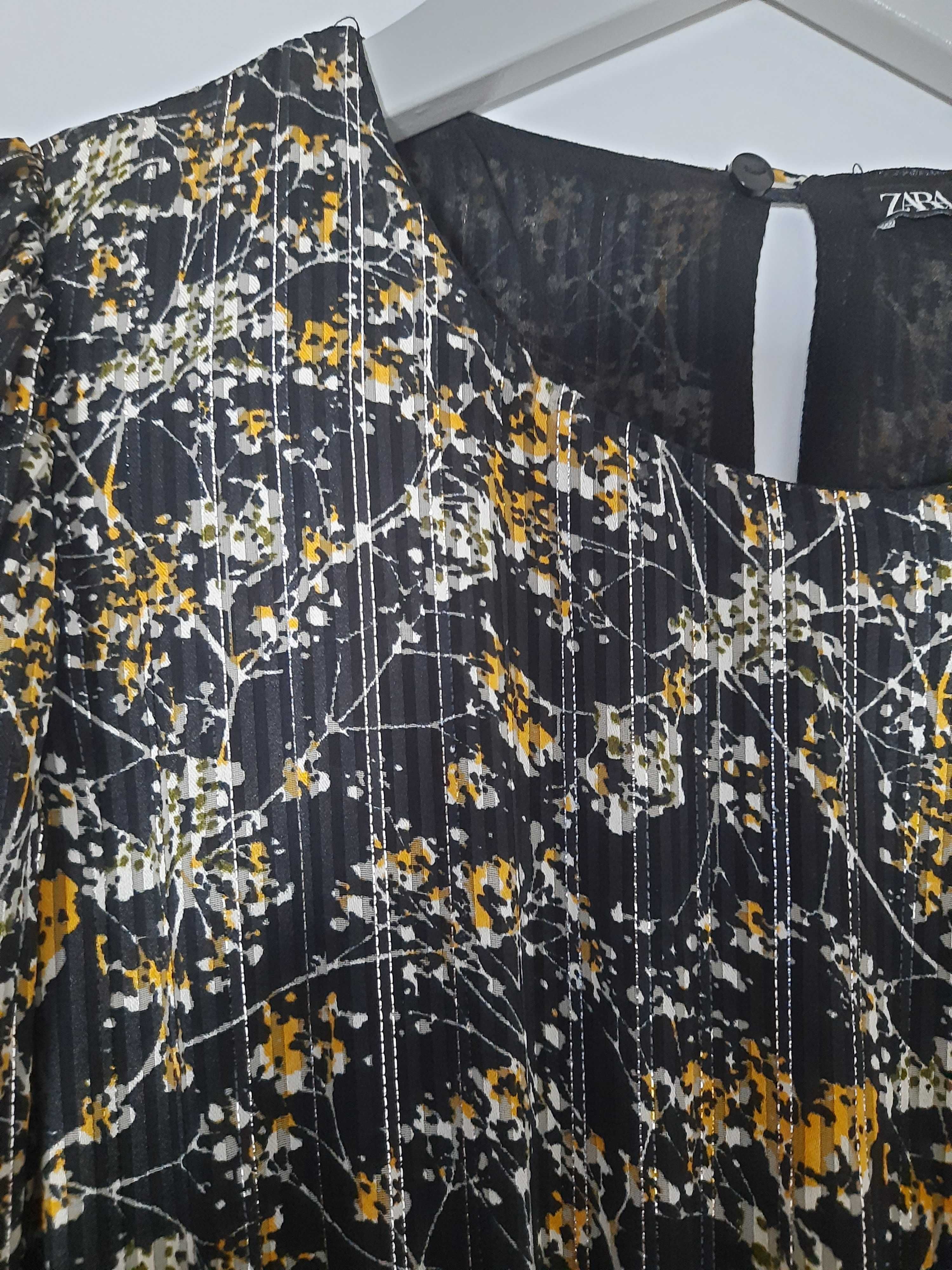 Sukienka z szyfonu długa ZARA rozm. 34/XS ze srebrnym lurexem