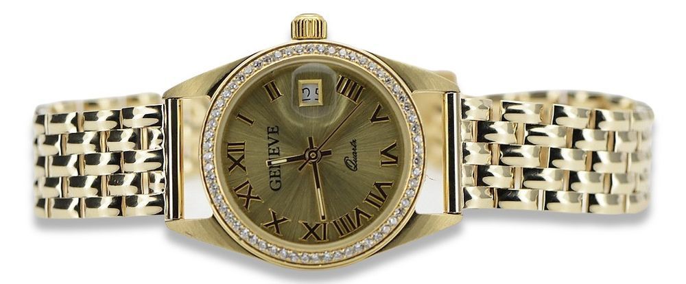 Złoty zegarek z bransoletą damską 14k włoski Geneve lw078ydg&lbw004y