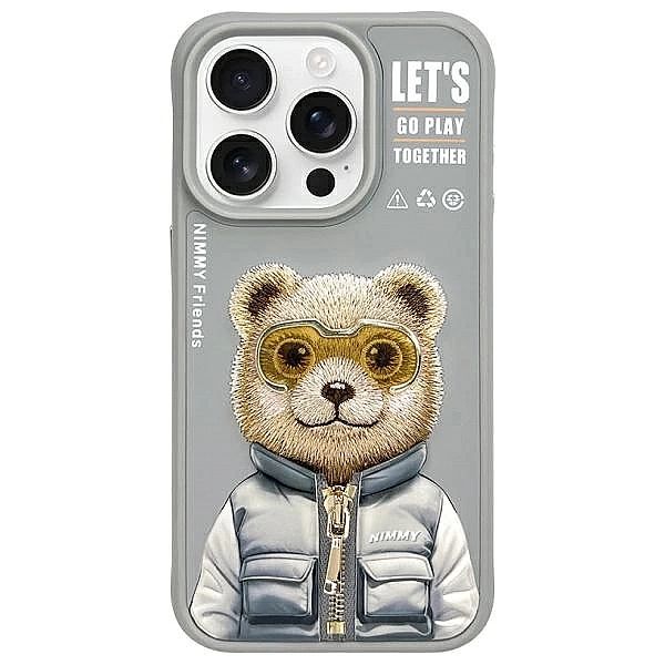 Etui Nimmy Cool&Cute 2.0 Bear na iPhone 15 Pro - szare