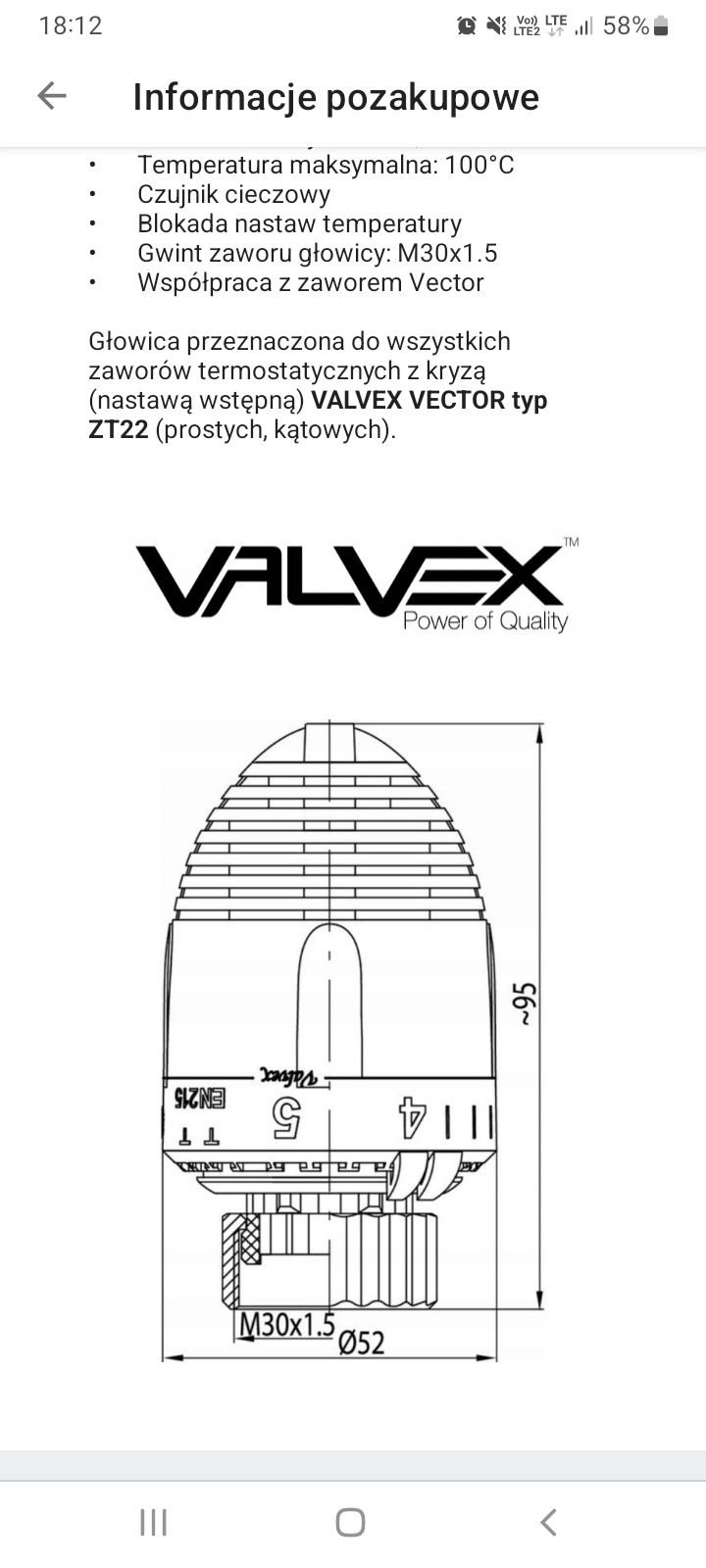 Głowica termostatyczna VECTOR GZ.05 Valvex