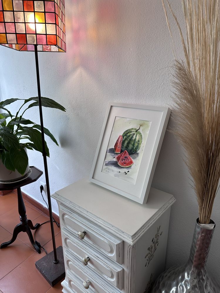 Pintura a aguarela com moldura. Melancia / framed Watermelon painting