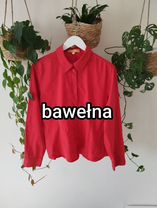 Koszula damska, taliowana, z bawełny, czerwona r.46 BIBA