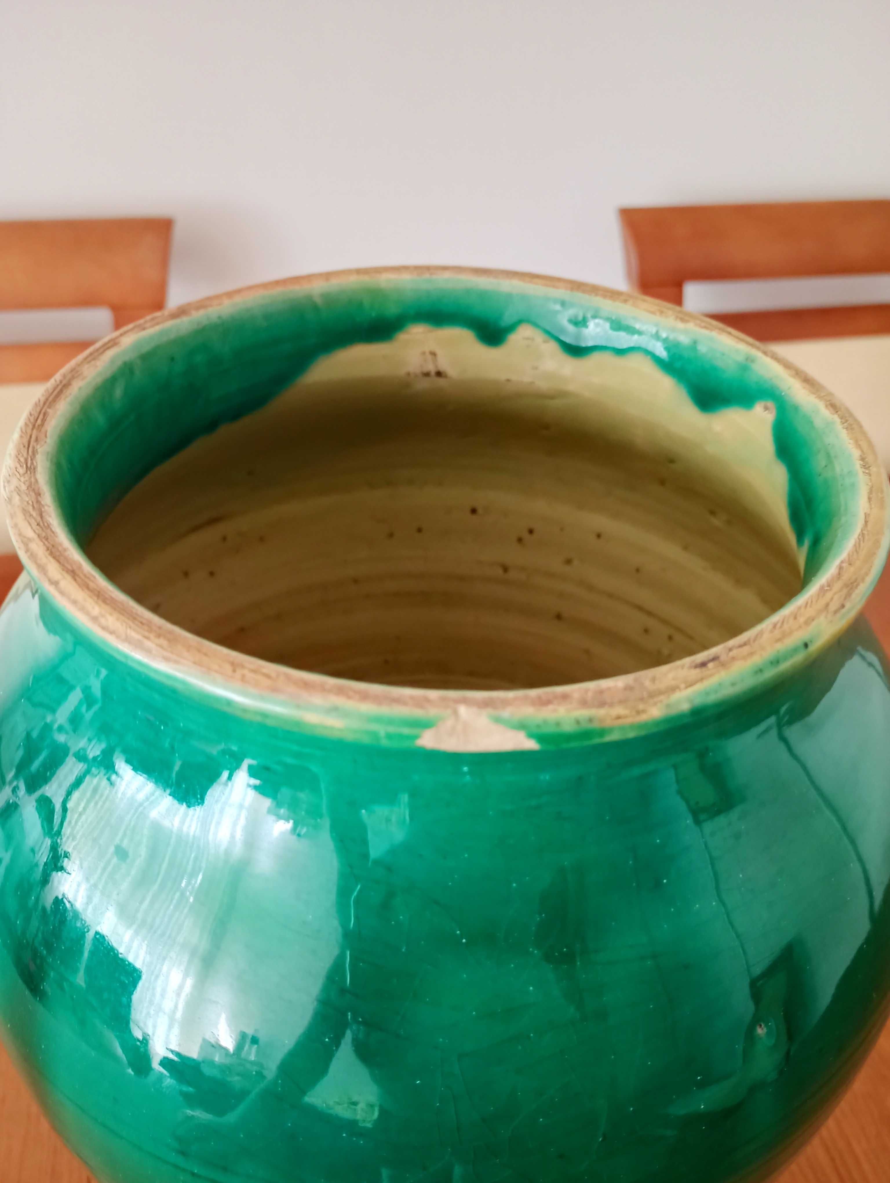 Stary duży wazon textilpol połysk zielony ceramika