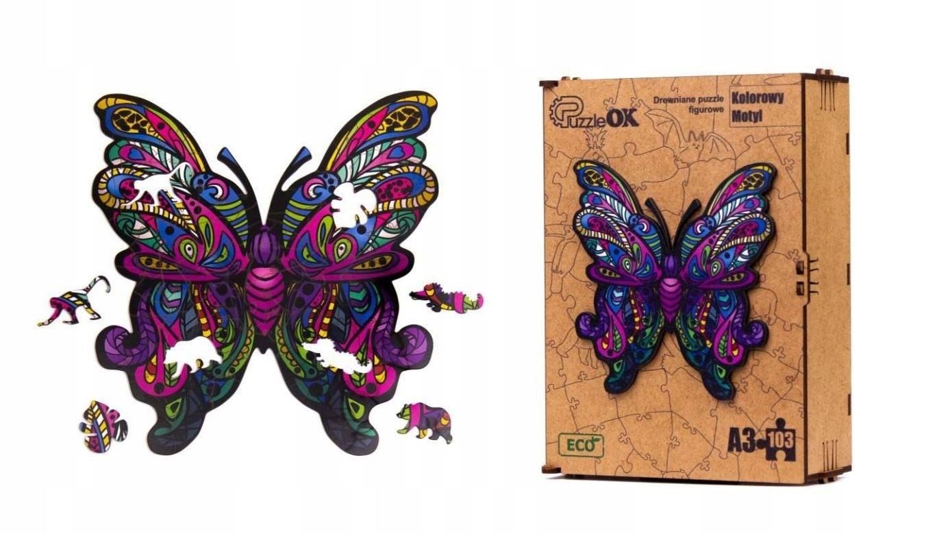 Puzzle drewniane układanka motyl kolorowy wzory