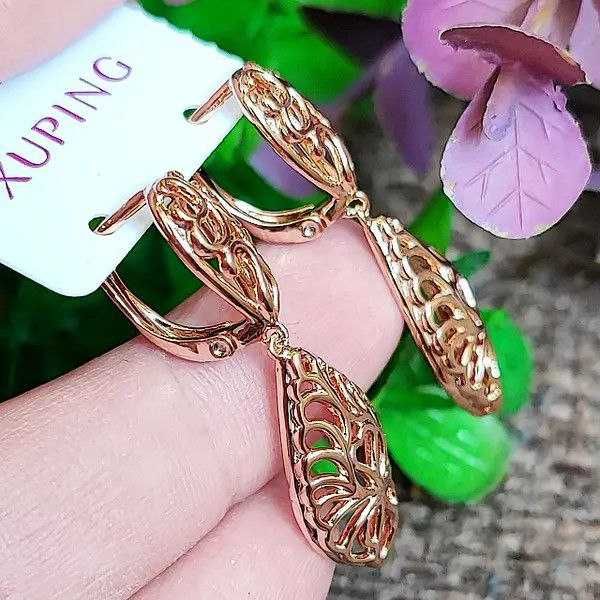 Сережки вісюльки ажурні Xuping медзолото позолота