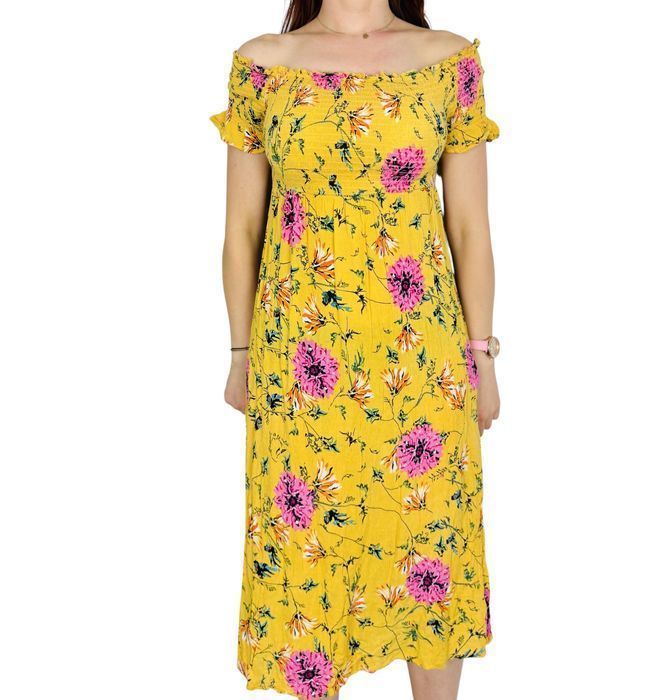Żółta sukienka hiszpanka w kwiaty midi S 36 Primark