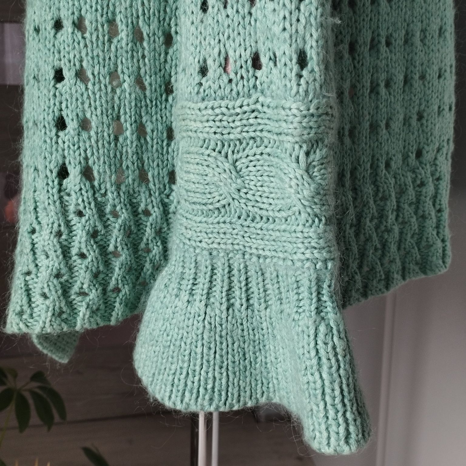 Miękki ażurowy kardigan Olsen – pastelowa zieleń, XL