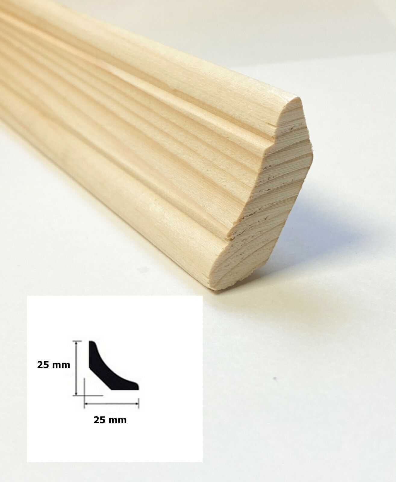 ćwierćwałek drewniany 25mm x 25mm sufit podłoga wklęsły frez listwa