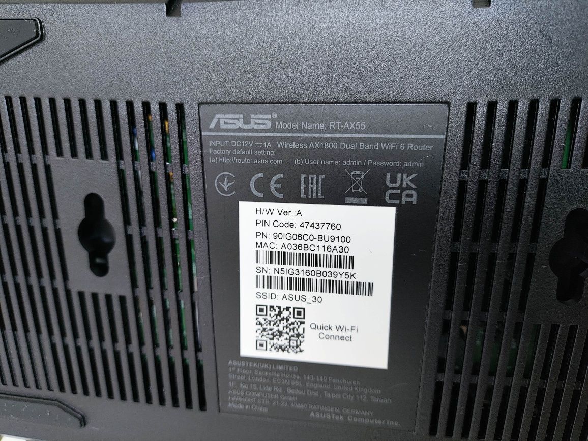 Router ASUS RT-AX55 Wi-Fi 6 (1800Mb/s a/b/g/n/ac/ax, 4xLAN) 2,4/5 GHz
