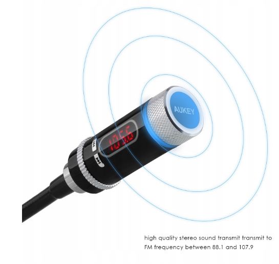 AUKEY BT-F1 TRANSMITER FM Ładowarka BLUETOOTH mikrofon zdejmowany top