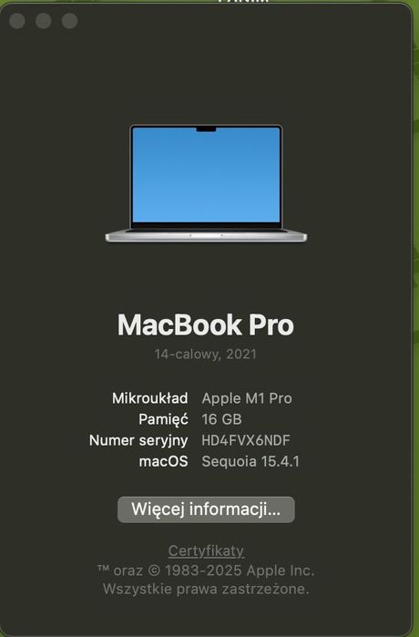 Sprzedam MacBook Pro 14" M1 Pro 512SSD/16GB