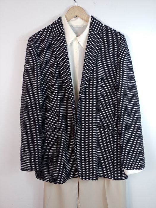 Wełniana marynarka BASLER w czarno-biały geometryczny wzór, rozmiar 42