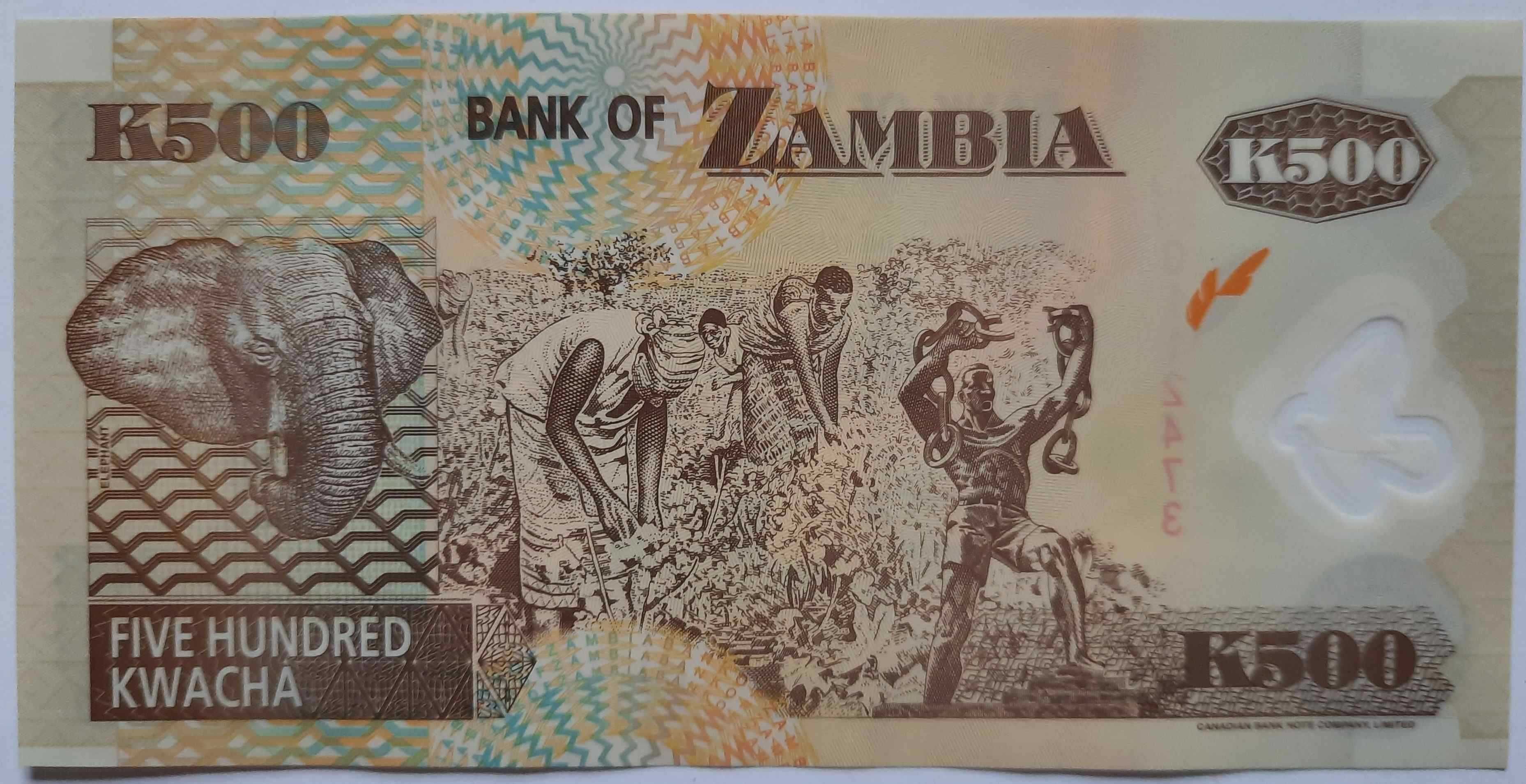 Banknot Zambia 500 Kwacha Polimer
