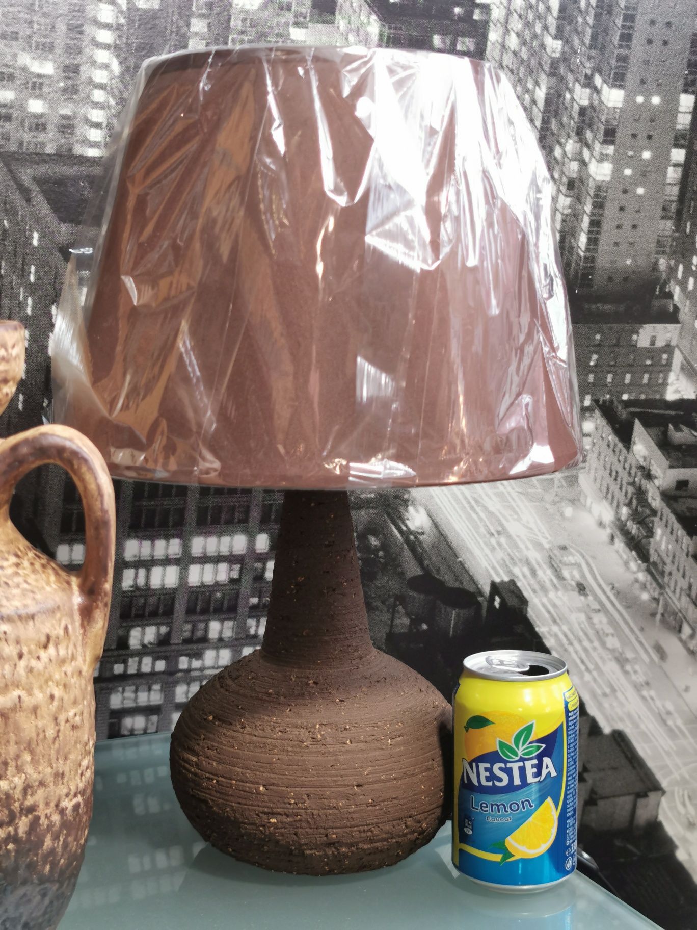 42cm Lampa gliniana z nowym abażurem