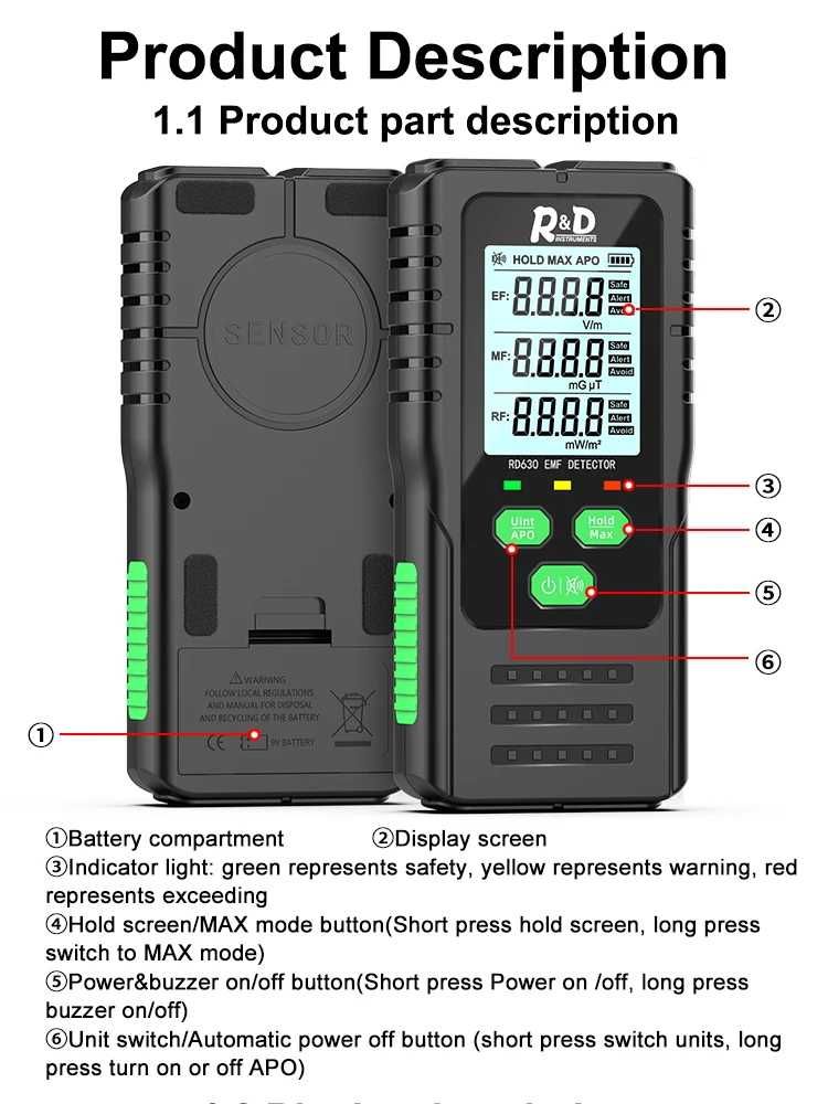 Детектор електричного EF магнітного MF, радіочастот RF R&D RD630 EMF