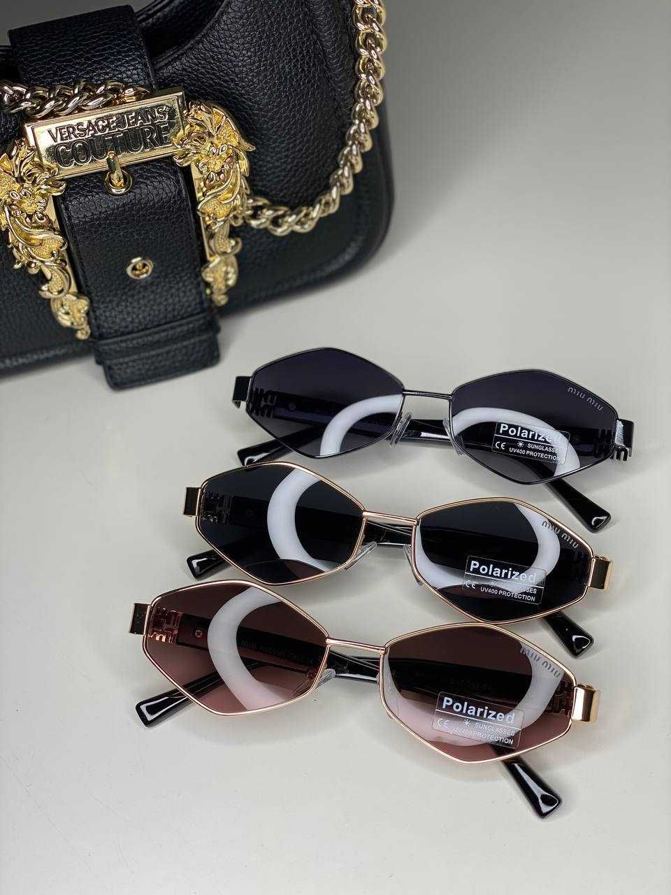 Женские очки MIU MIU Polarized черные/коричневые Ромбы с поляризацией