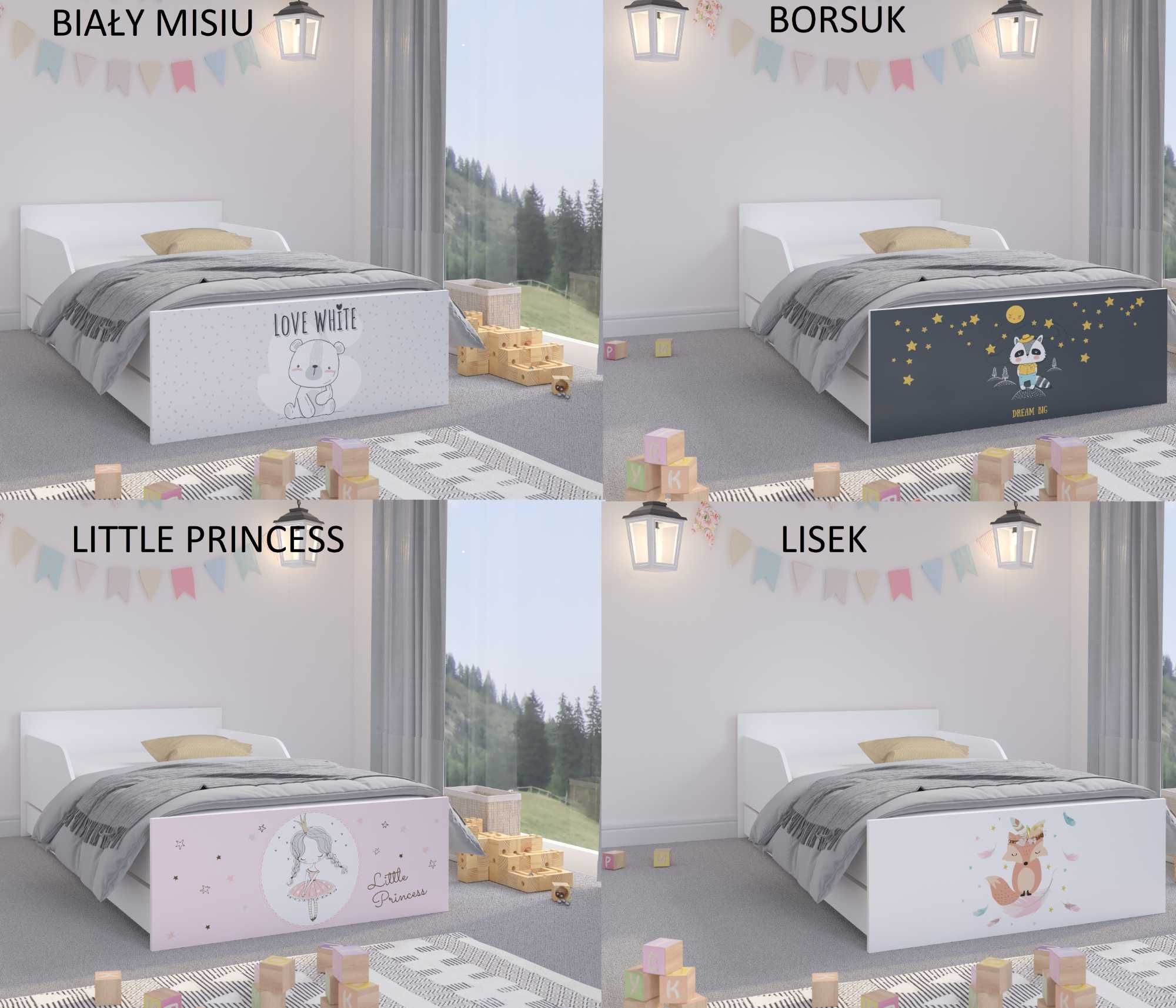 Łóżko młodzieżowe dziecięce PUFI 160x80 PROFILOWANY BOK materac+szufla