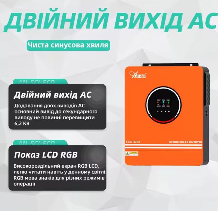 Інвертор Anern 4.2 кВт 24V MPPT — Надійне рішення для вашого дому!