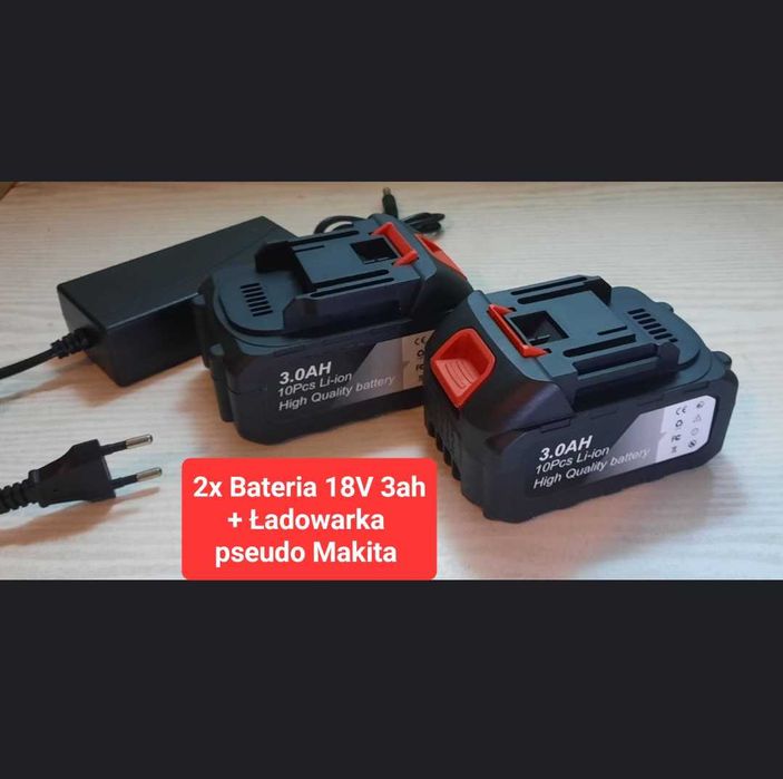 Dwie sztuki bateria 3Ah plus zasilacz pseudo Makita 18V