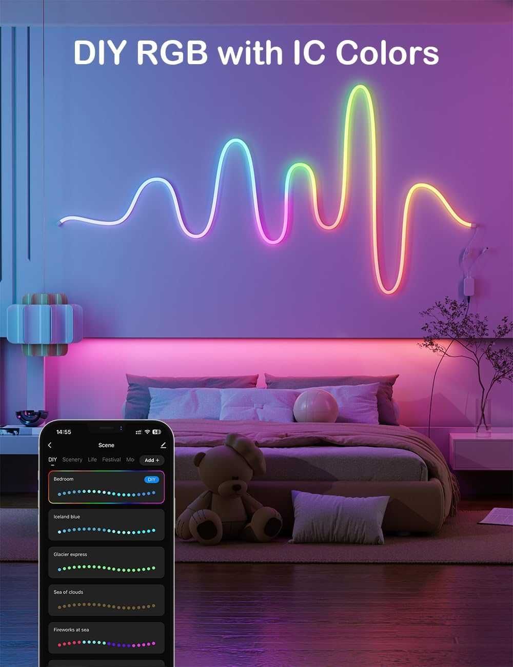 Faixa Smart LED Néon Flexível, RGB, com App e Sincronização Musical 3m