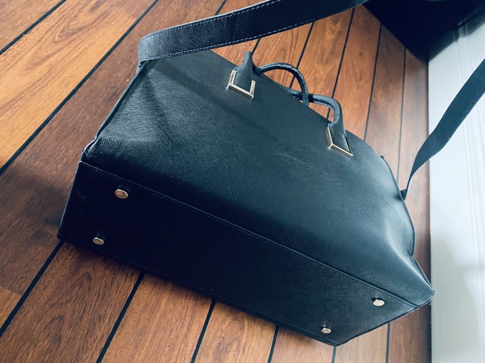 Czarna pojemna torba H&M, torba idealna na studia/do pracy