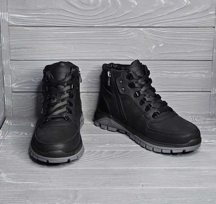 40-48р! Мужские черные зимние харьковские ботинки шнурок змейка Баталы