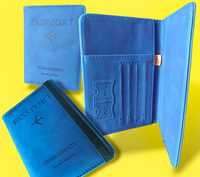 Обкладинка-органайзер для паспорта RFID захистом синього кольору