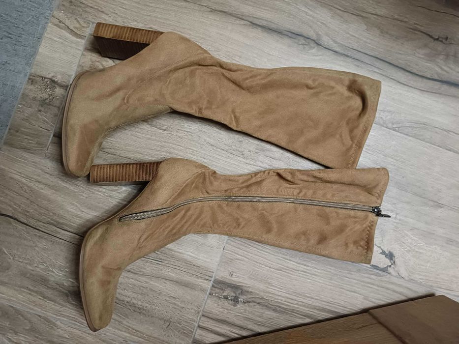 Kozaki wysokie skarpetkowe przejściowe koniakowe- 39 - 40 - "Candie's"