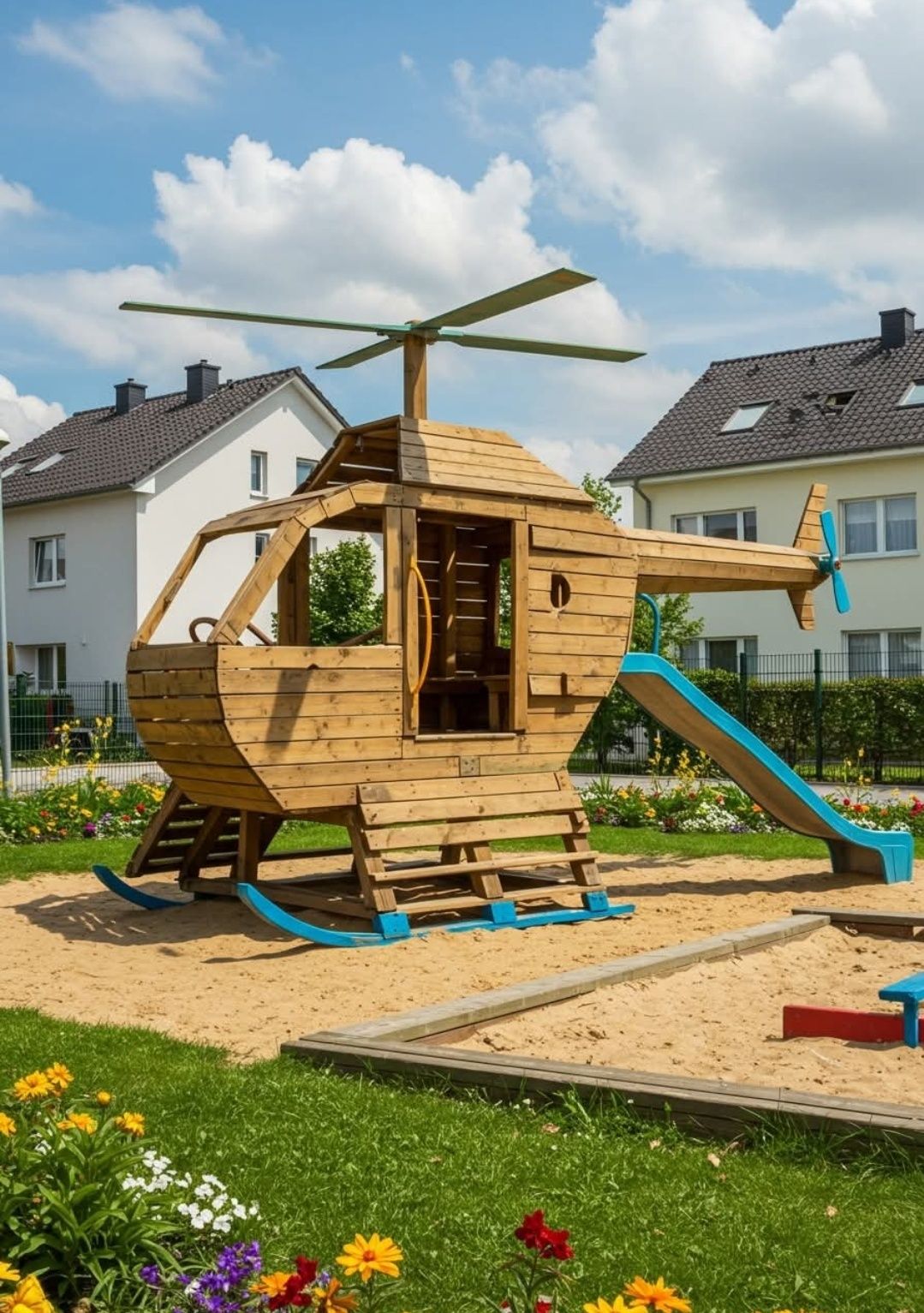 Domek drewniany/piaskownica/premium/120cm/helikopter/plac zabaw