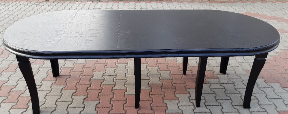 Stół okrągły czarny 150m x 350cm Mega rozkładany 8 Nóg HiT Dębowy