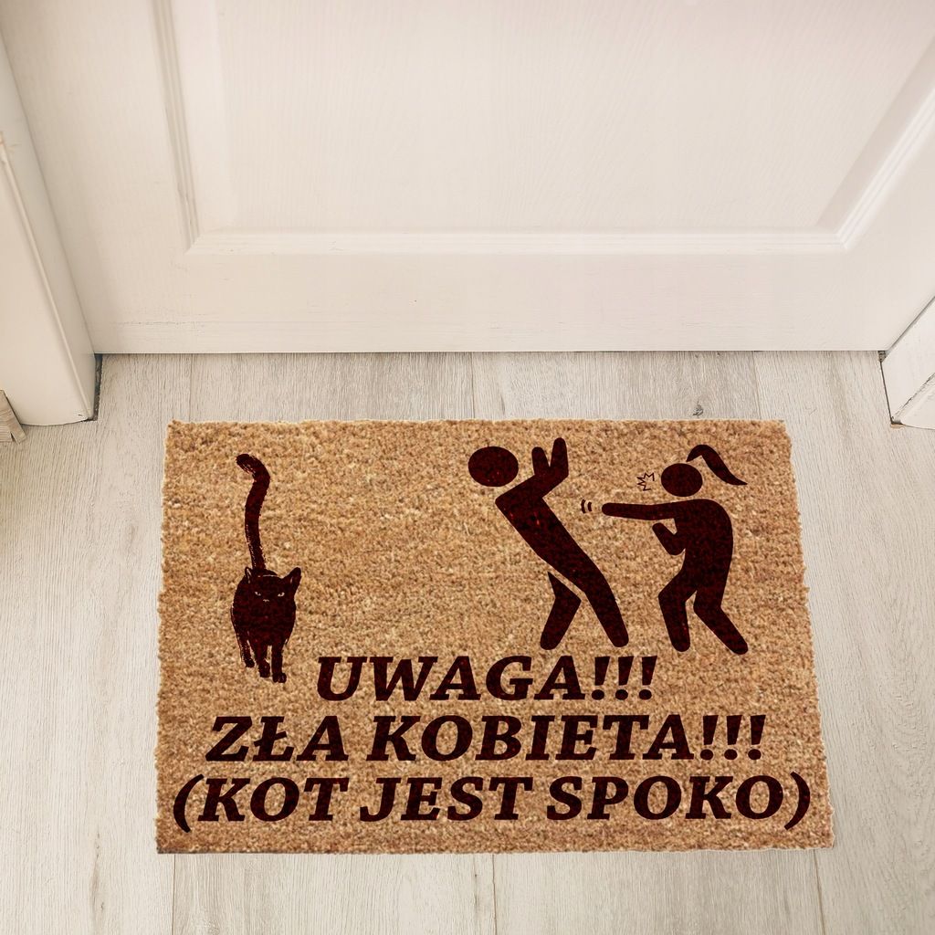 Wycieraczka pod drzwi gruba 60x90cm mata do butów ZŁA KOBIETA KOT