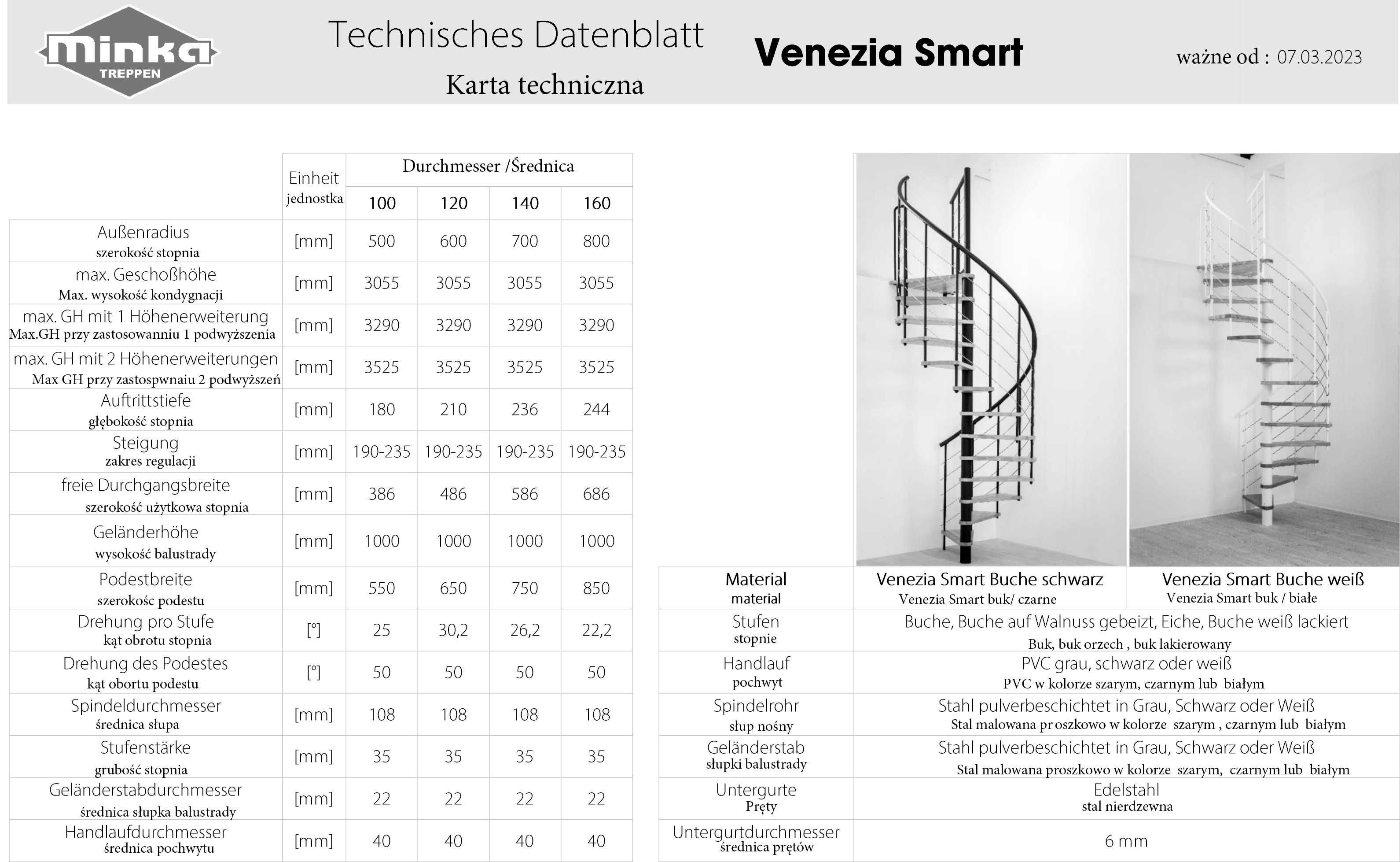 Schody kręcone VENEZIA SMART fi 120 cm. Black/ Buk