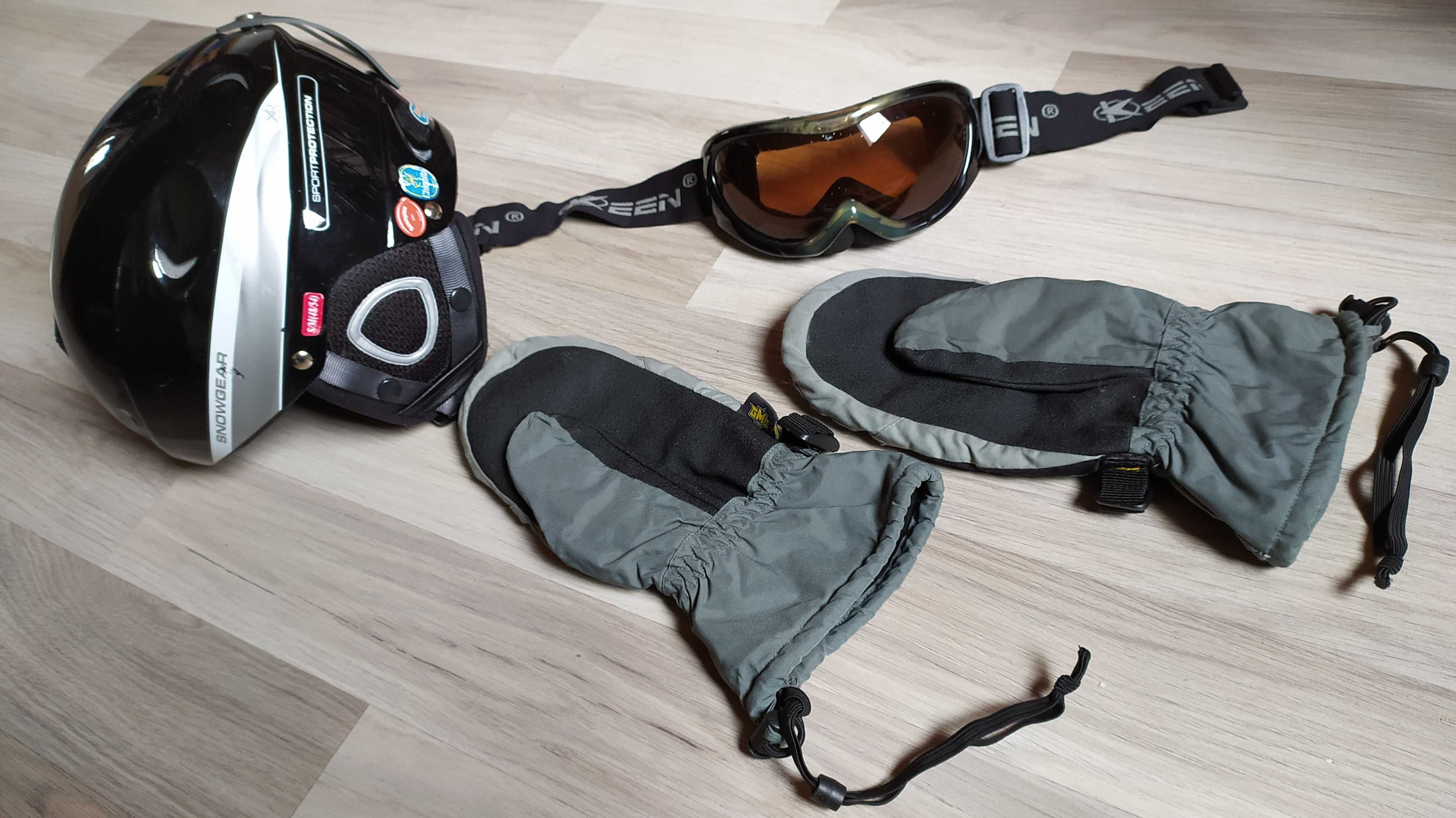 Zestaw kask s/m SKI SNB, rękawice GMC jednopalczaste L, gogle Keen M