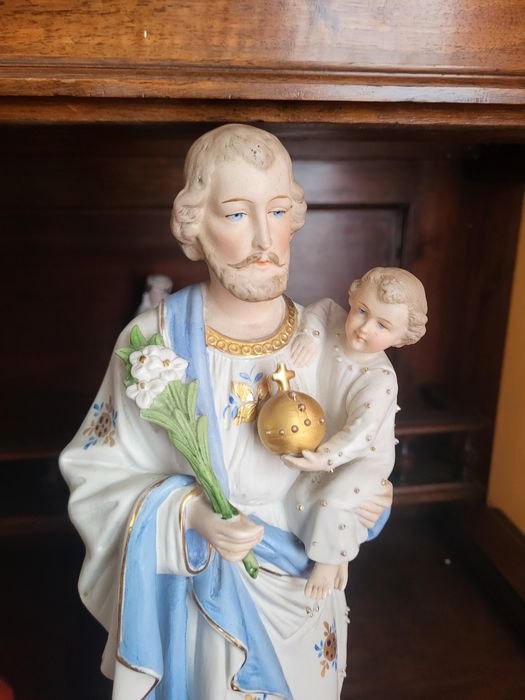 Piękna biskwitowa figurka Święty Józef Pan Jezus z porcelany