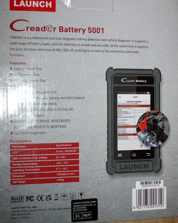 LAUNCH X431 CRB5001 tester diagnostyczny + akumul darmowe aktualizacje