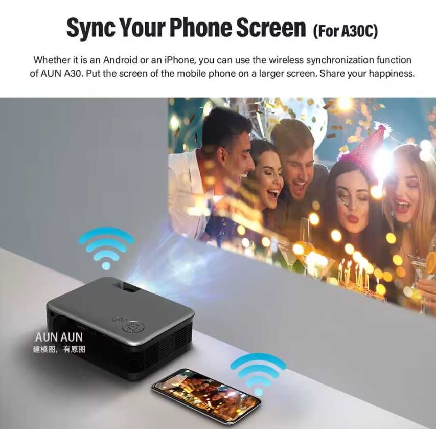 МІНІ-проектор AUN A30C Pro Smart TV Box Домашній кінотеатр