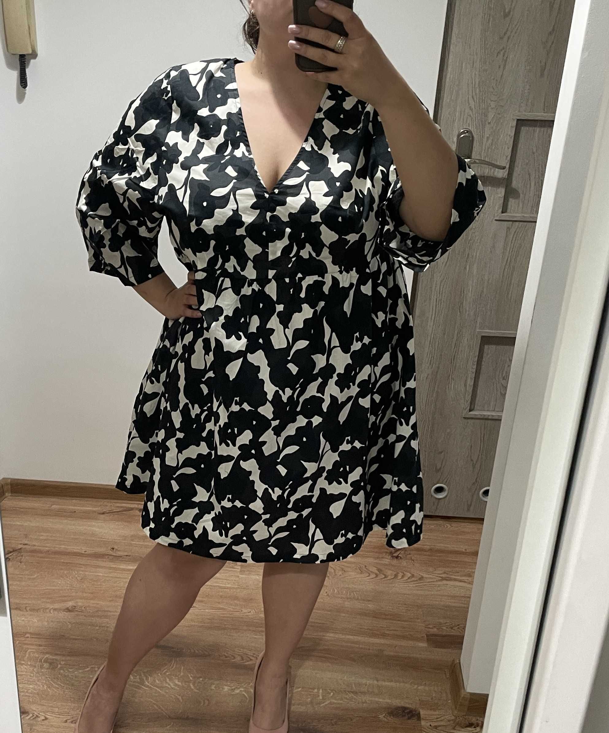 Czarnobiała sukienka plus size 48 4xl oversize