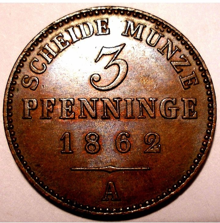 Moneta Prusy 3 Pfenig 1862r
