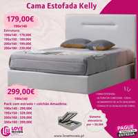 Cama Estofada Kelly + Estrado + Colchão