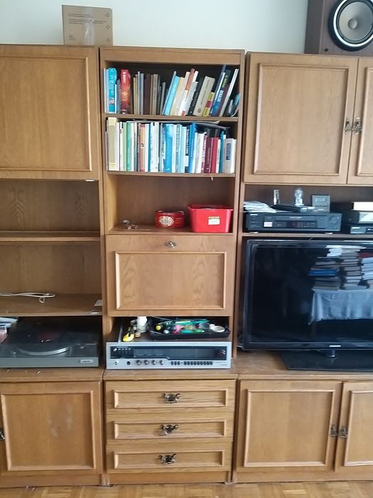 Meblościanka lata 80 okleina dębowa, PRL