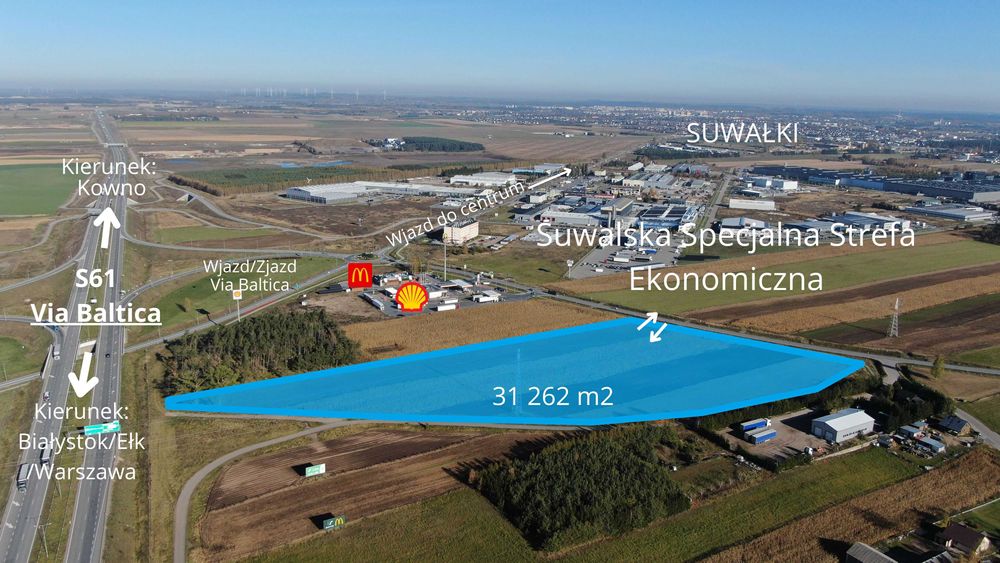 Działka 3 ha - handel/usługi węzeł Suwałki Południe przy Via Baltica.