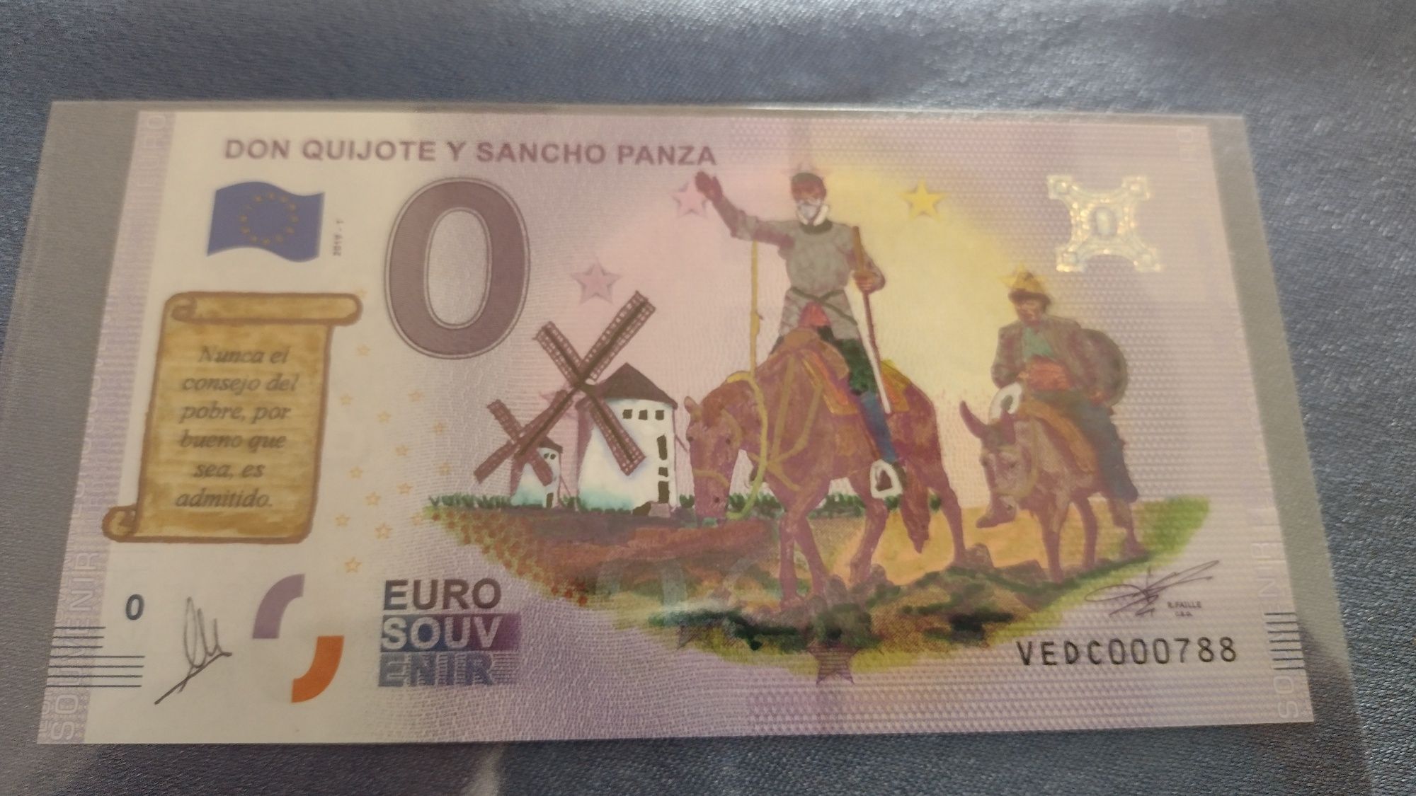 Banknot 0 euro don quijote sancho panza color kolor kolorowe