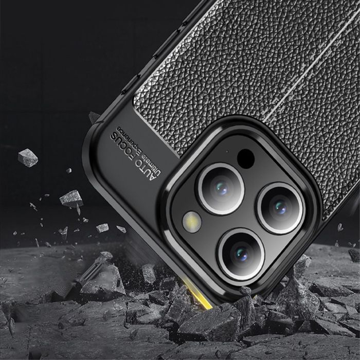 Протиударний чохол Litchi Texture на iPhone 15 Pro Max - чорний